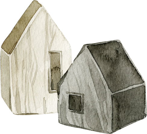 Watercolor wooden figurines of houses for coziness