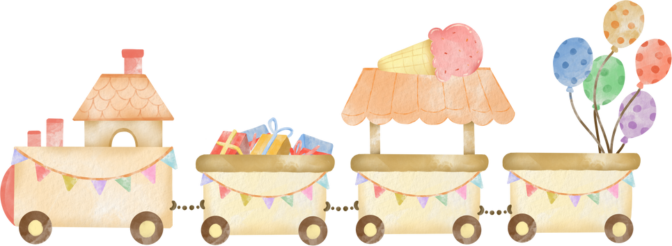 Watercolor party toy train illustration